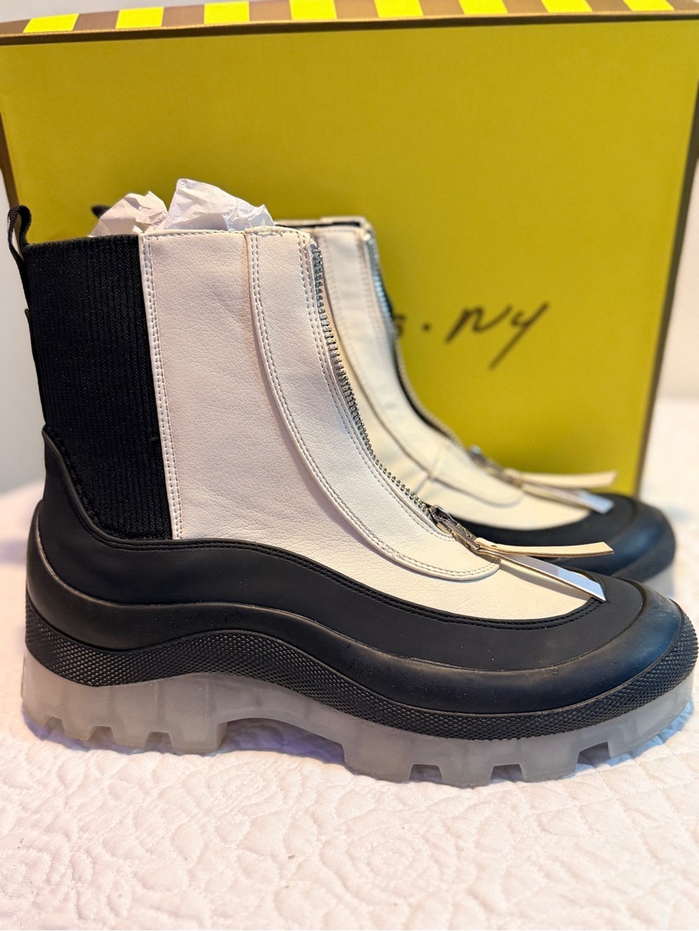 Platform Lug Chelsea Booties in Black and White